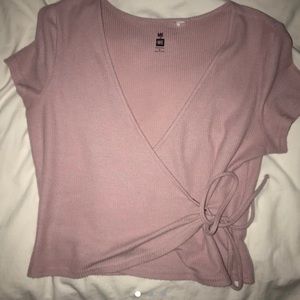 cropped blush pink wrap shirt
